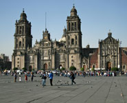 Mexico City, el Zocalo, and the Metropolitan Cathedral, city's biggest square and oldest church